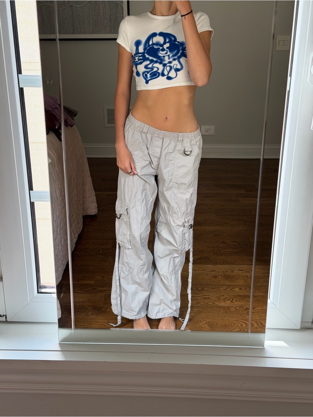 Bershka Light Gray Cargo Track Pants with Utility Pockets